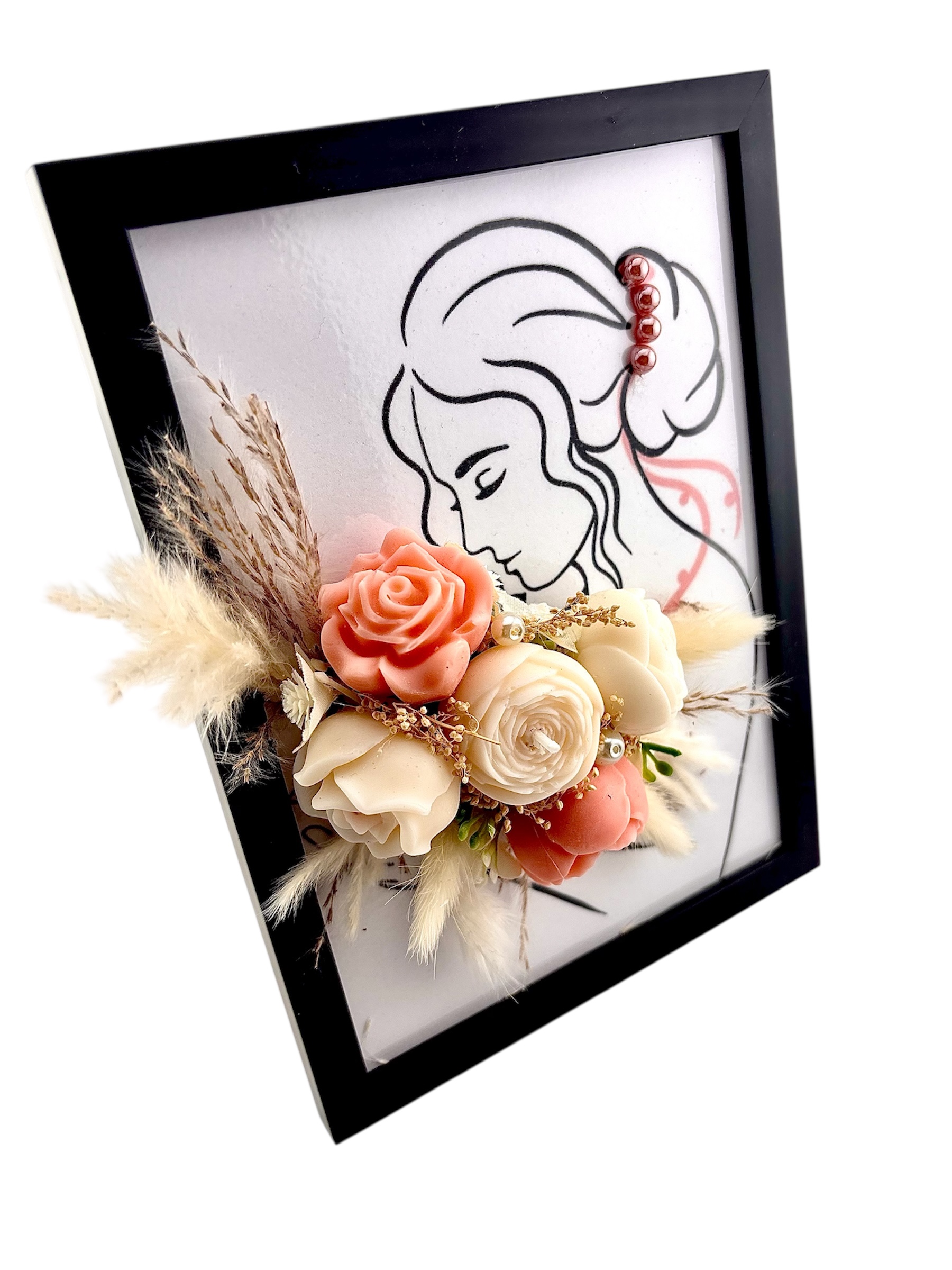 Cadre "Elégance féminine"- Fleurs en cire de soja - Non parfumé – Image 3
