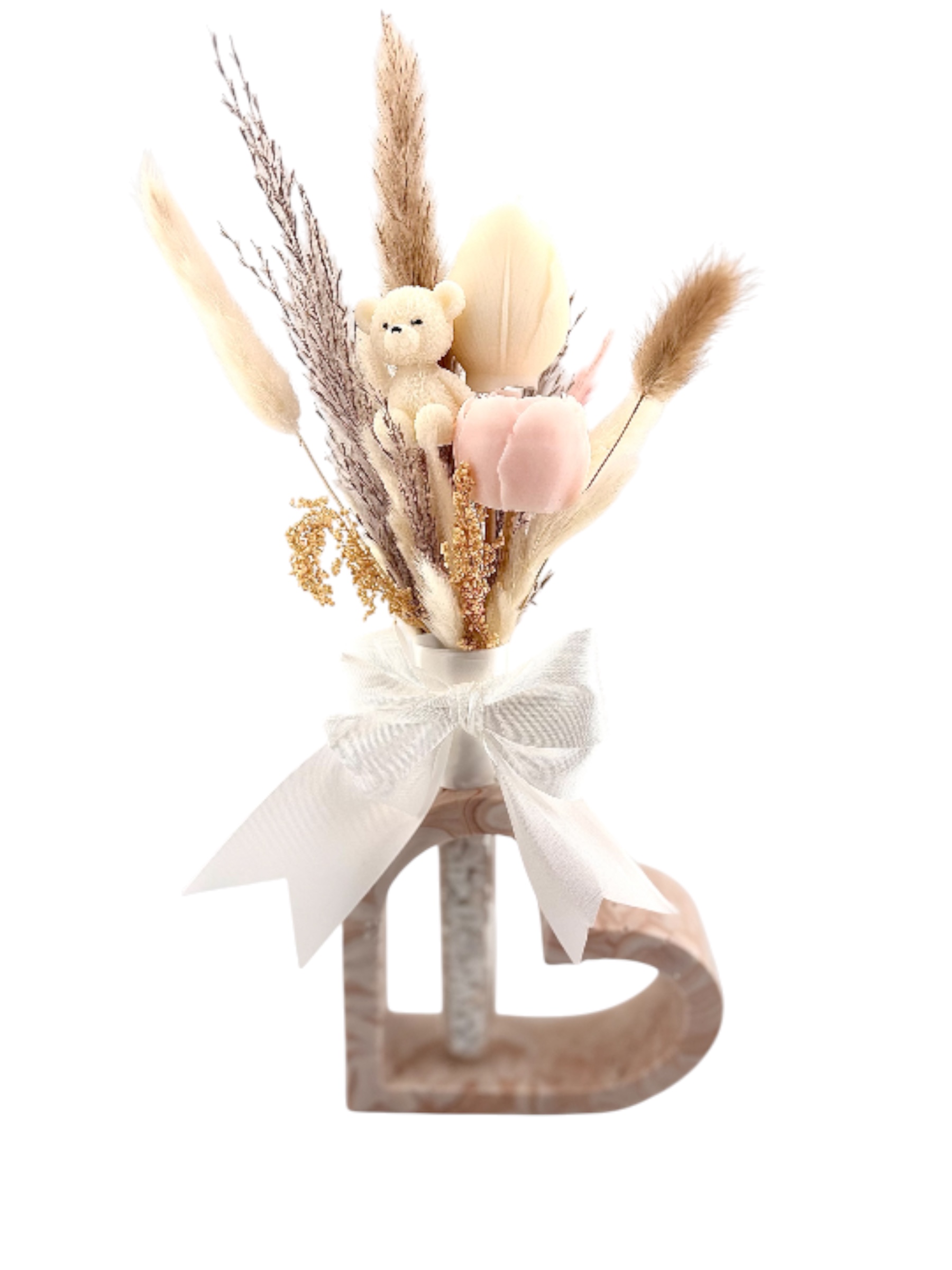 Cœur Douceur - Composition florale délicate sur base en Jesmonite marbrée