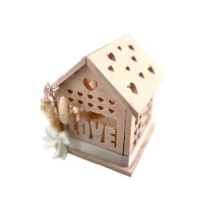 Maison lumineuse en Jesmonite - effet marbré marron , fleurs séchées et flot blanc