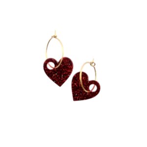 Boucles d'oreilles cœur rouges pailletés