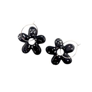 Boucles d'oreilles en résine - Fleurs noires holographiques