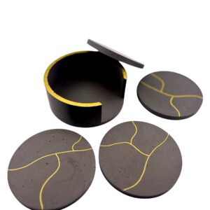 Dessous de verre en Jesmonite noire – Liseré doré fait main