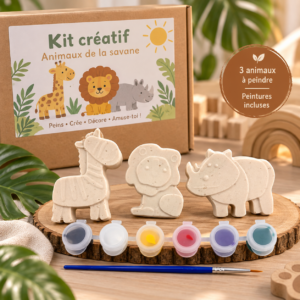 🦁 Kit créatif enfant – Animaux de la savane 🎨