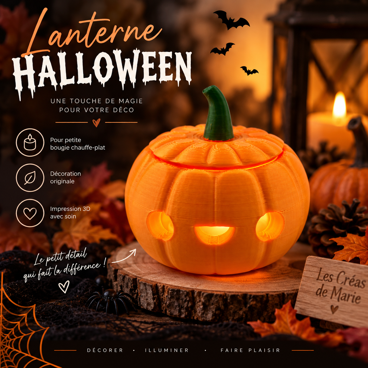 🎃 Petite lanterne Citrouille Halloween – Impression 3D – Image 7