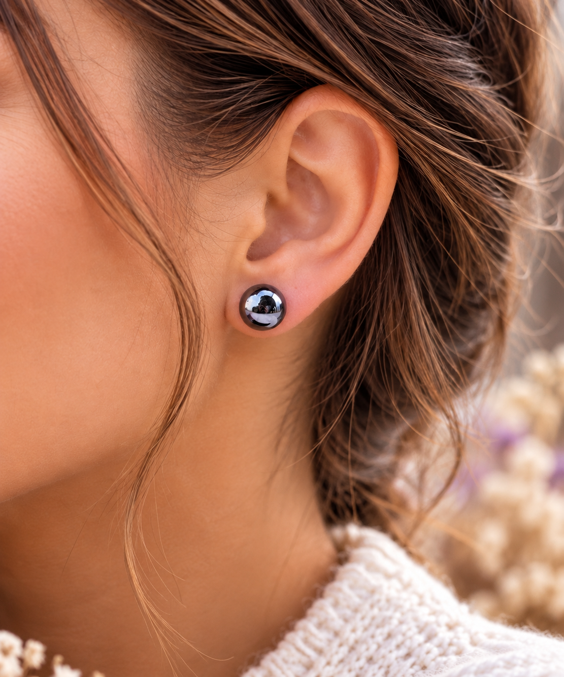 Boucles d’oreilles puces en pierres naturelles – Acier inoxydable