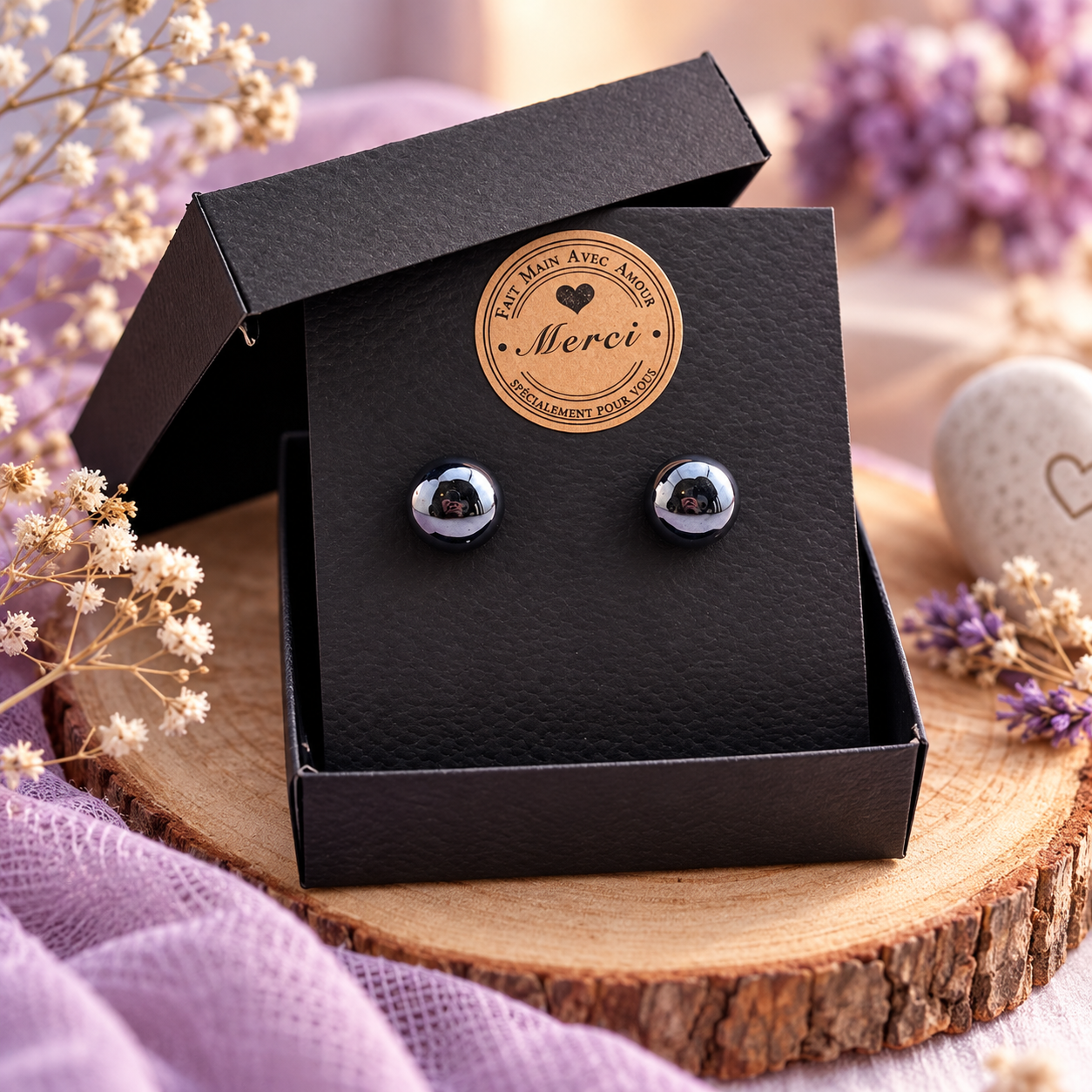 Boucles d’oreilles puces en pierres naturelles – Acier inoxydable – Image 5