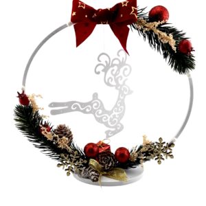 Couronne de Noël décorative avec renne suspendu – Fabrication artisanale